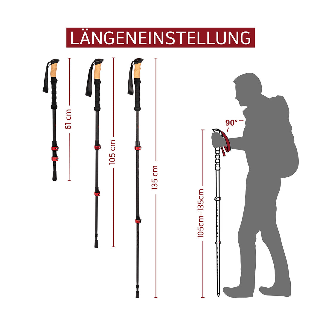 Trekkingstöcke Carbon mit Kork-Griff 105-135 cm für Damen &amp; Herren - Bild 4