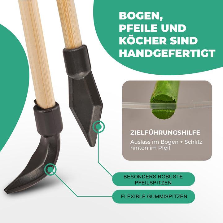 Pfeil und Bogen Set Kinder Bambus 85cm mit 15 Pfeilen und 4 Zielscheiben - Bild 4