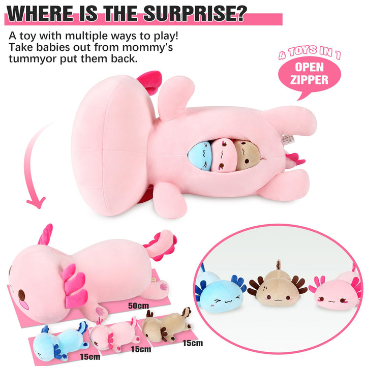 Axolotl Plüschtier Set Mama &amp; 3 Babys Kawaii Kuscheltier 4-teilig - Bild 2