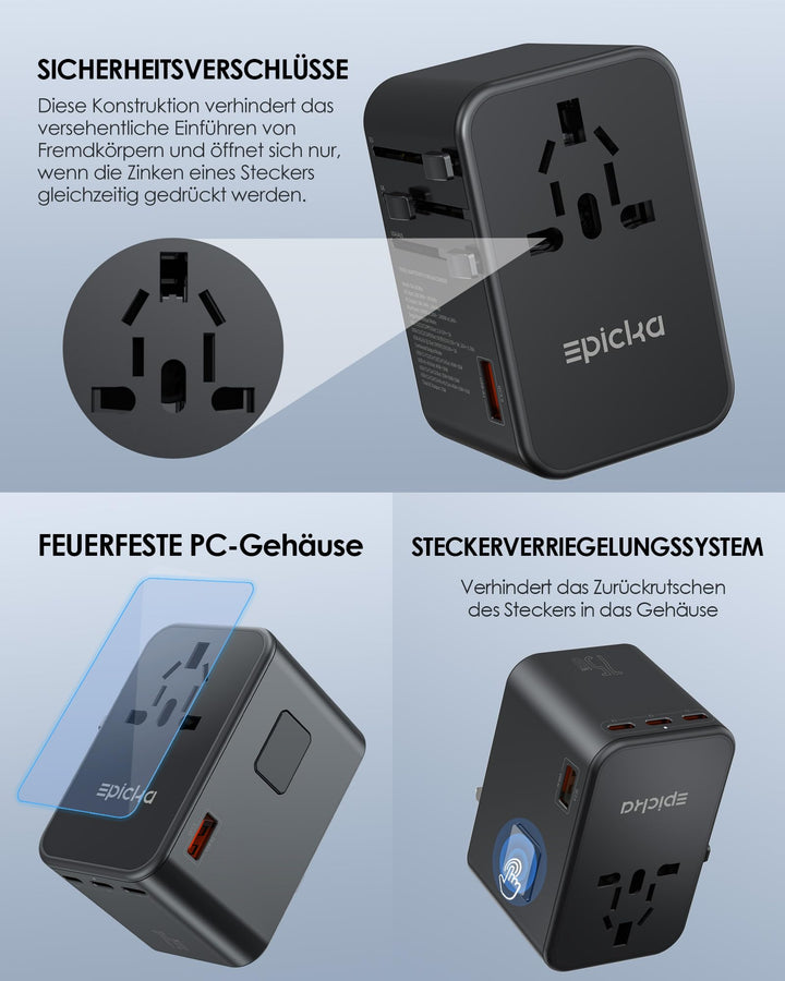 Reiseadapter Worldwide 75W GaN 3x USB-C 2x USB-A Schnellladung - Bild 7
