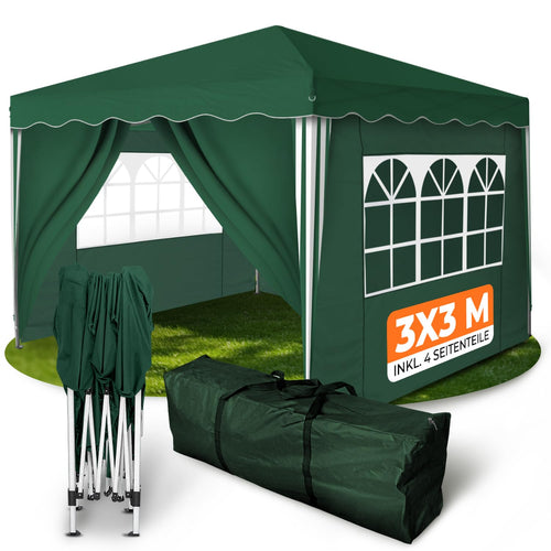 Faltpavillon 3x3 m wasserdicht UV50+ Stahl mit 4 Seitenteilen Grün