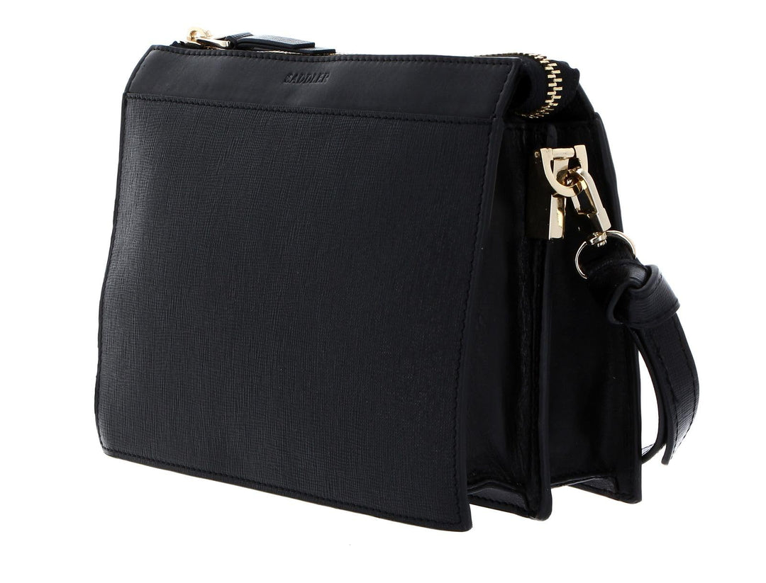 Umhängetasche Damen Schwarz Echtleder-Look mit Goldverschluss 24,5 cm - Bild 2