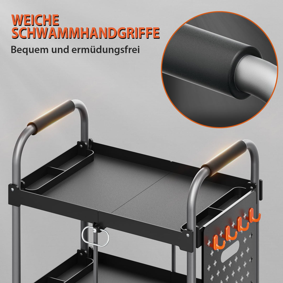 Servierwagen klappbar 3 Ebenen mit Rollen und Schaumstoffgriff - Bild 4