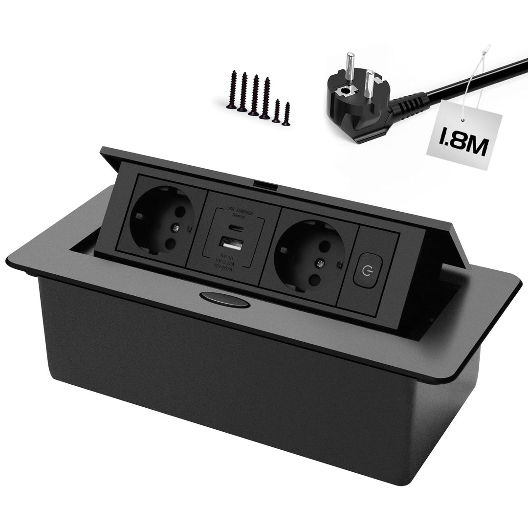 Versenkbare Tischsteckdose 2-fach USB-C PD20W + USB-A Schwarz