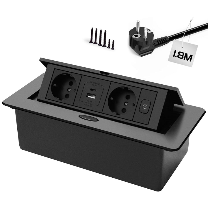 Versenkbare Tischsteckdose 2-fach USB-C PD20W + USB-A Schwarz