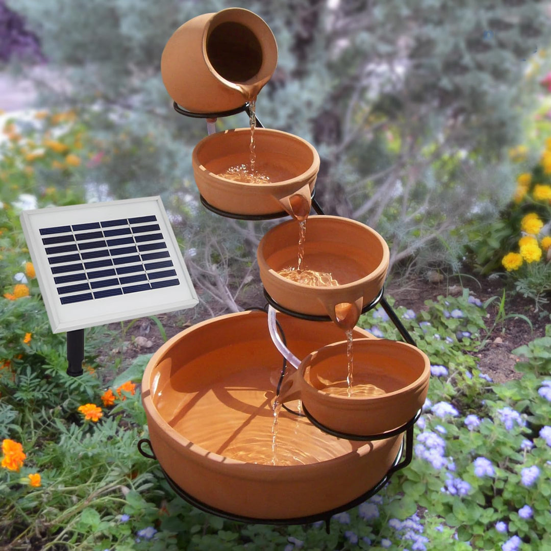 Solar Gartenbrunnen Terrakottaschalen Kaskade Polyresin 50 cm