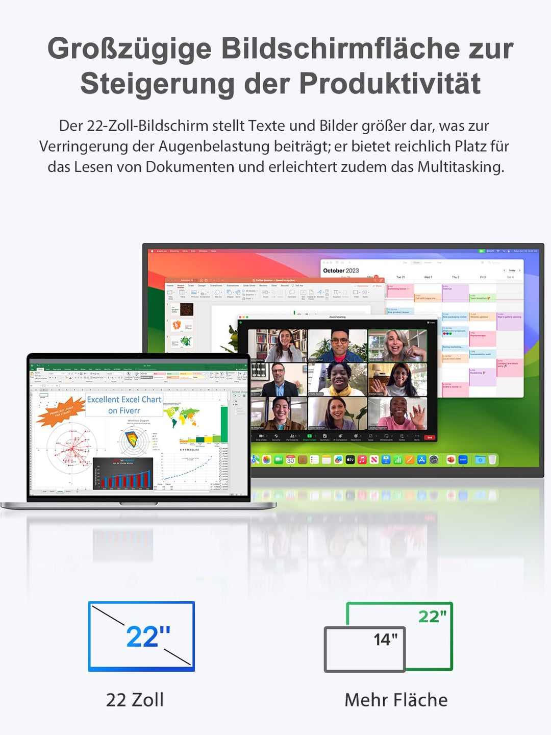 Portabler Monitor 22 Zoll 2K QLED QHD 2560x1440 140% sRGB - Bild 4