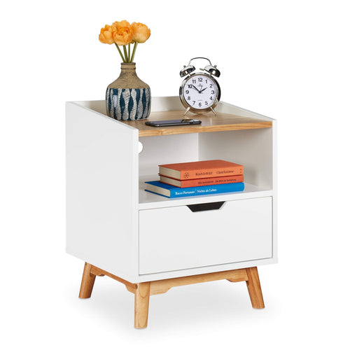 Nachttisch Weiss Skandinavisch mit Schublade und offenem Fach 50x43x40 cm