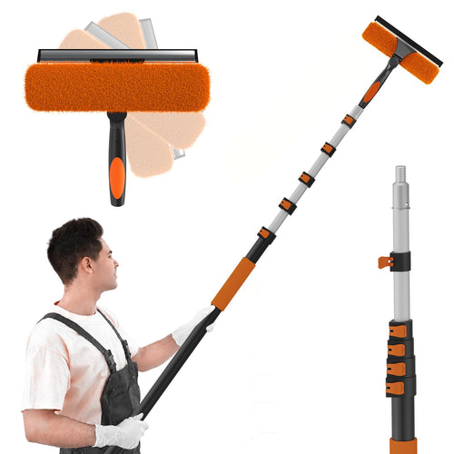 Fensterputzer Teleskop 2-in-1 mit Abzieher, 1,5–7,2 m, drehbarer Kopf