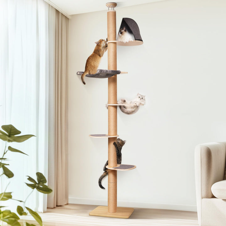 Katzenbaum Decke 6 Etagen 259-300 cm mit Raumkapsel und Hängematte - Bild 9