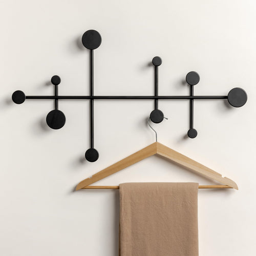 Wandgarderobe Metall Schwarz 10 Haken minimalistisch 30 kg