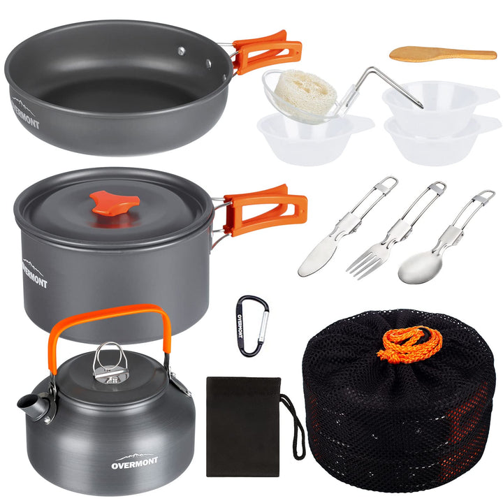 Camping Kochgeschirr Set Aluminium 14-teilig mit Kaffeekanne