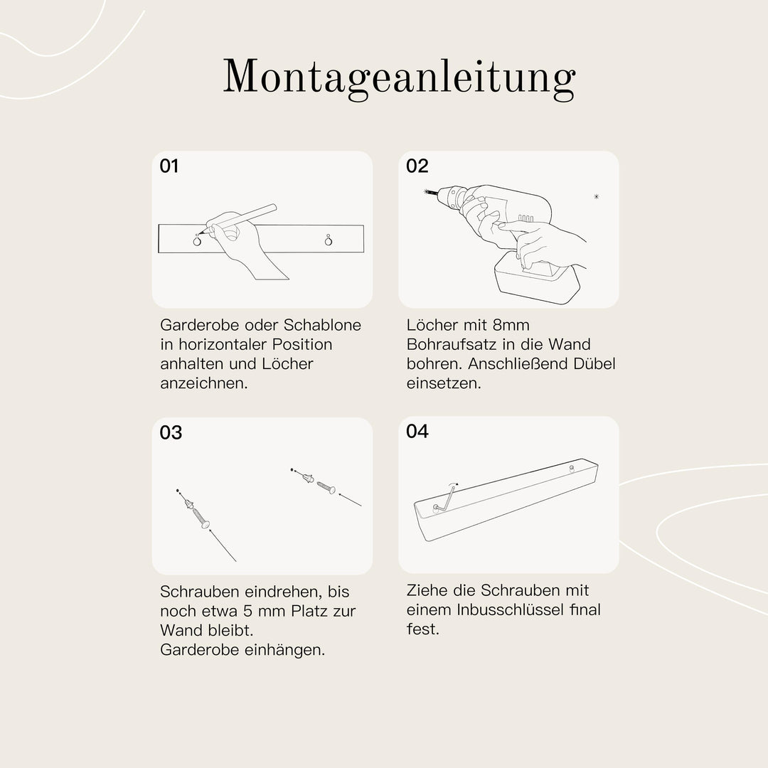 Wandgarderobe Aluminium 80 cm mit verdeckten Haken Schwarz Matt - Bild 7
