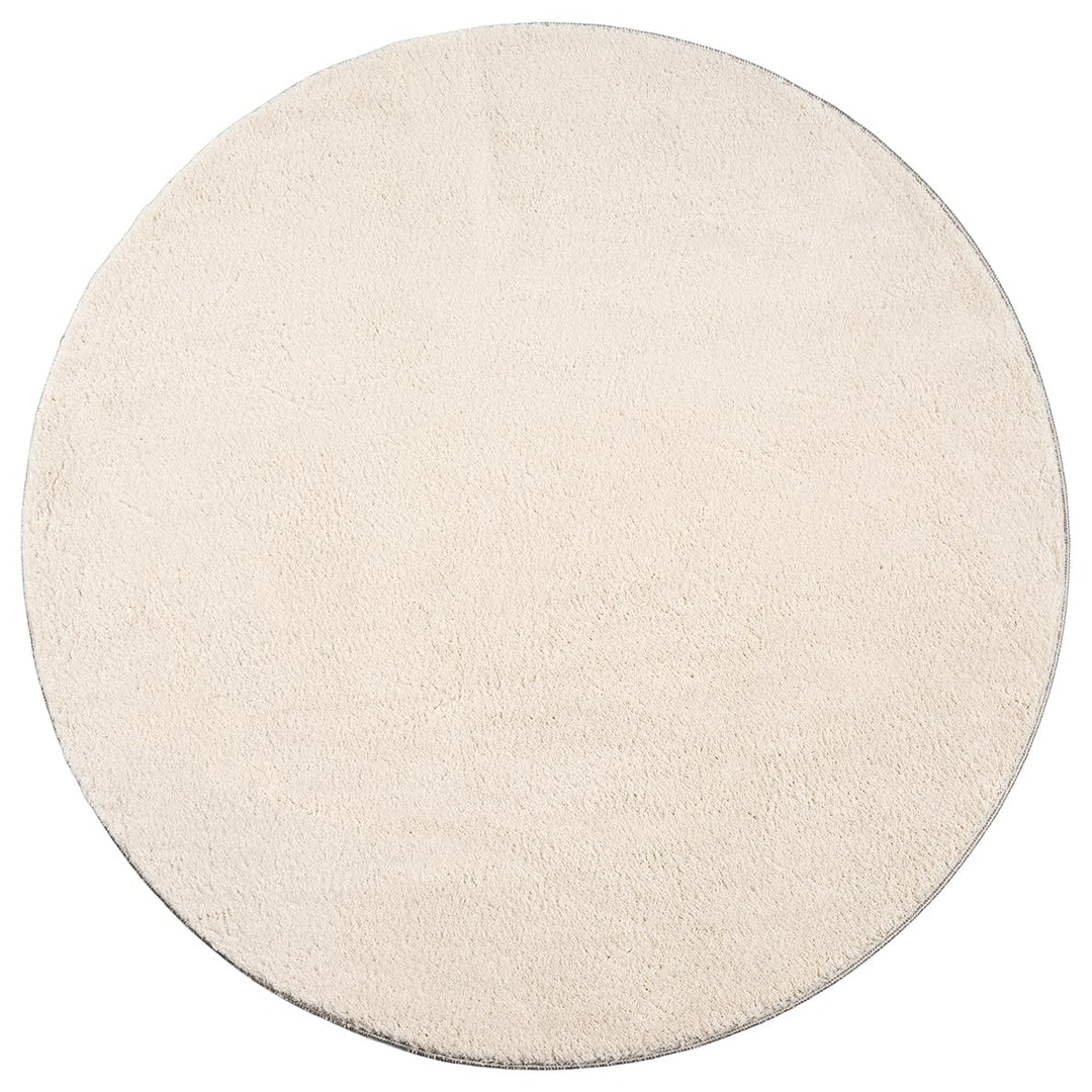 Kurzflor Teppich Rund 200cm Felloptik Beige waschbar Anti-Rutsch - Bild 2
