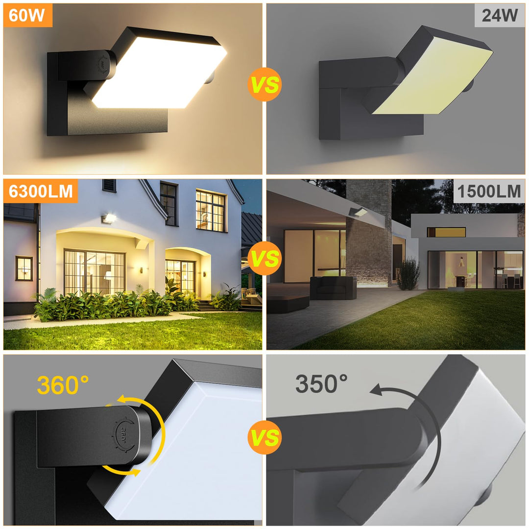 LED Wandleuchte Aussen Schwarz 60W 5000lm 360° schwenkbar IP65 - Bild 6
