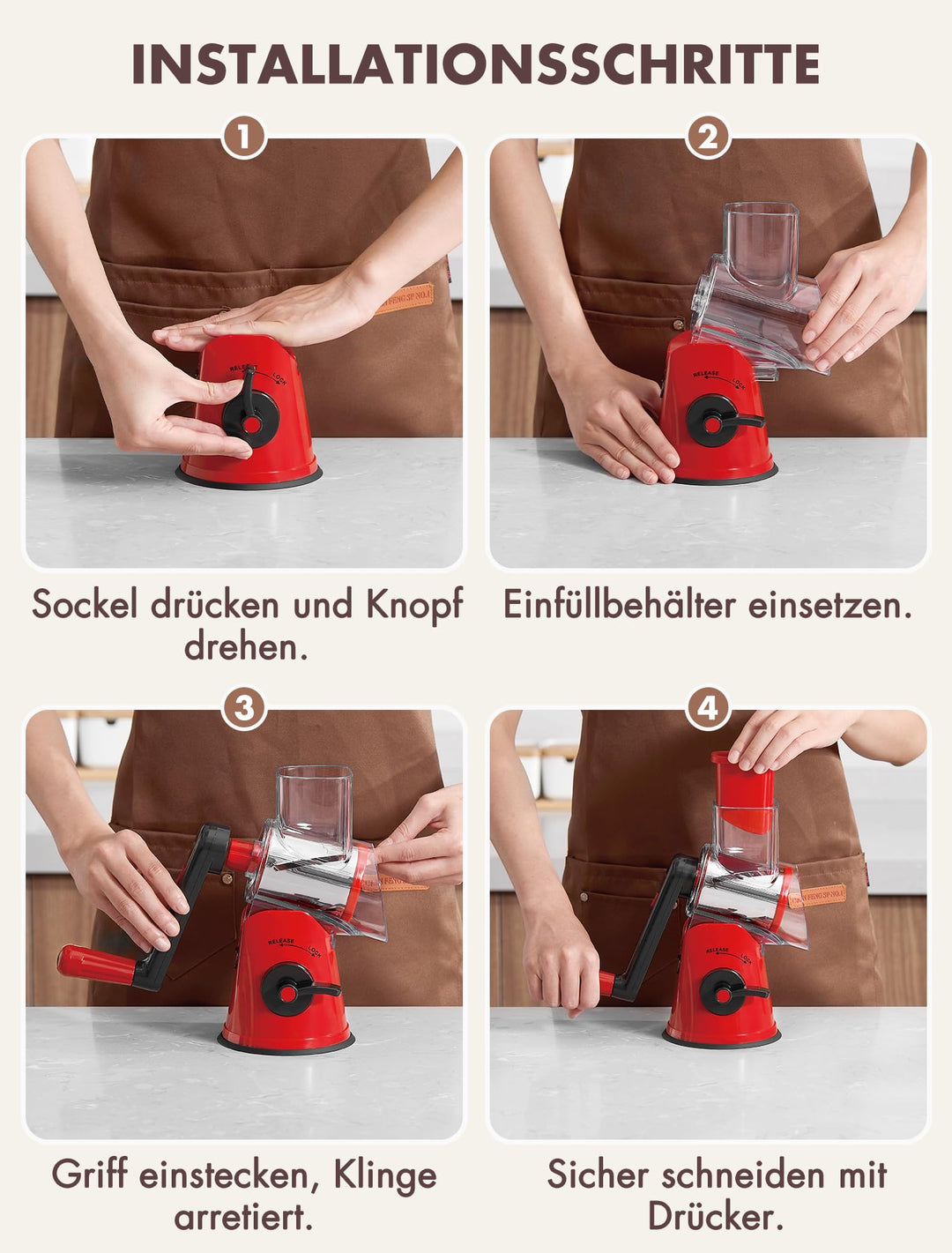 Trommelreibe mit Kurbel 5-in-1 für Käse Gemüse Nüsse Eis - Bild 7