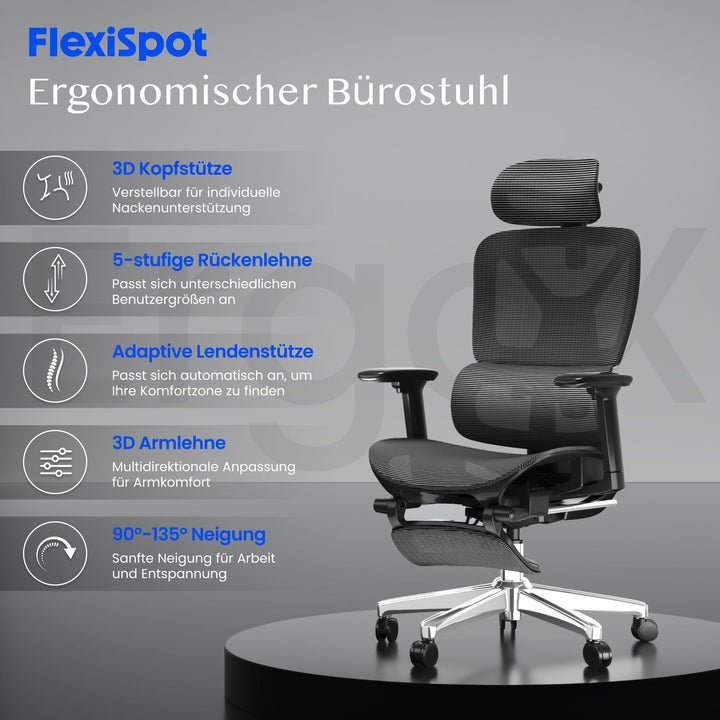 Ergonomischer Bürostuhl mit 3D-Armlehnen, Kopfstütze, bis 136 kg - Bild 3