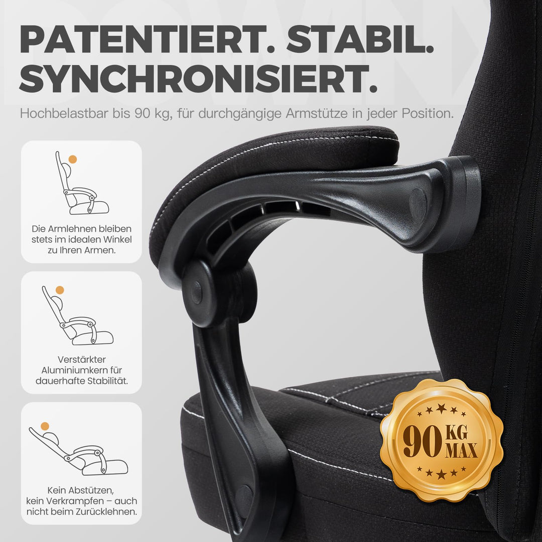 Gaming Stuhl Stoff ergonomisch mit Taschenfederkern und Fussstuetze 150 kg - Bild 9
