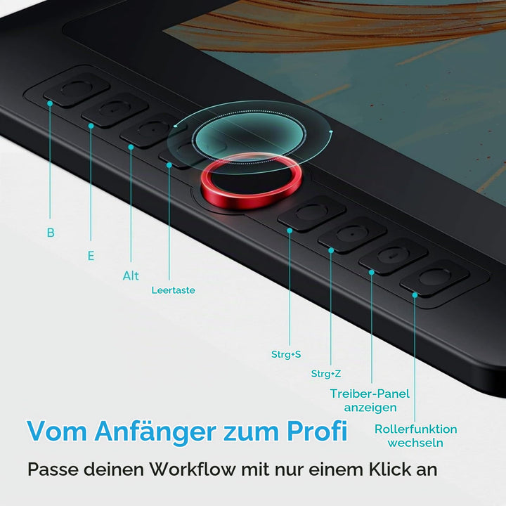 Grafiktablett mit Display 13,3 Zoll 8192 Druckstufen 8 Schnelltasten - Bild 3