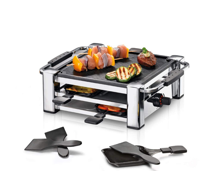 Raclette-Grill 4 Personen Alu-Druckguss gerippte Grillplatte 1000 W