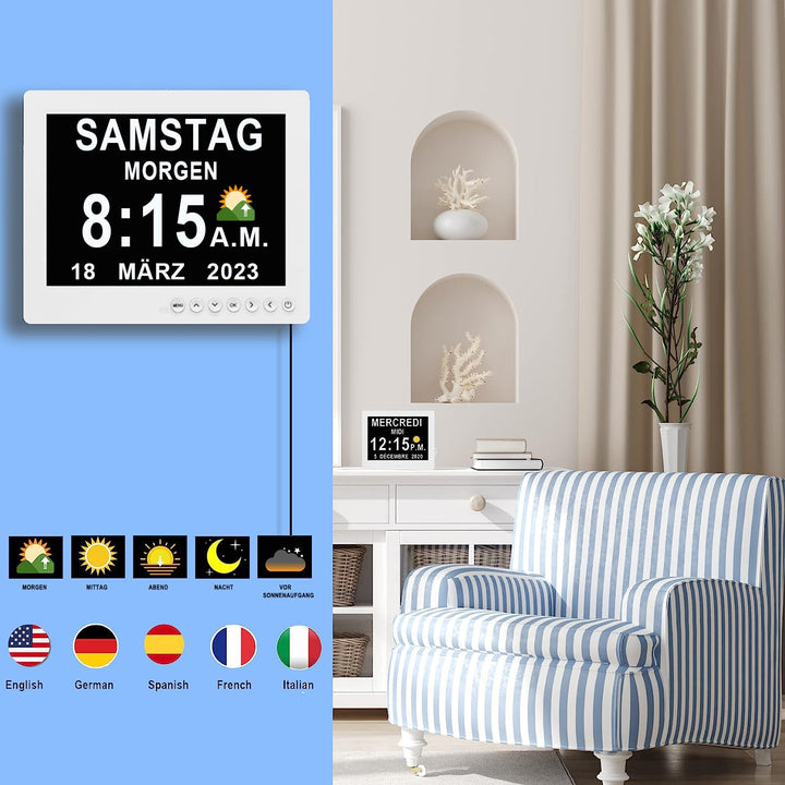 Digitale Seniorenuhr 8 Zoll mit Fernbedienung 19 Alarme Kalender - Bild 6