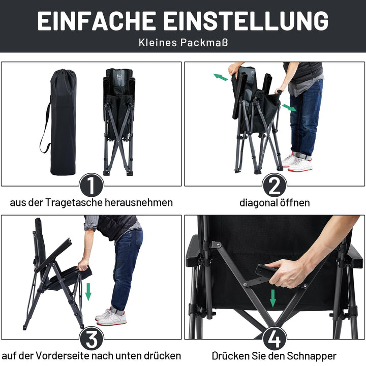 Campingstuhl faltbar 260 kg Stahl 4-fach verstellbar mit Tragetasche - Bild 7
