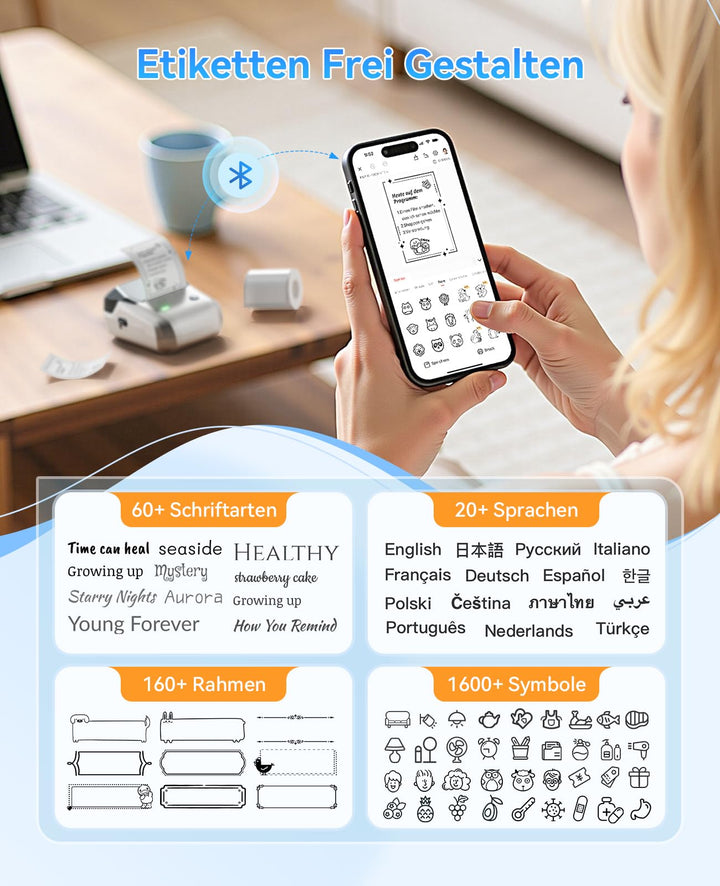 Etikettendrucker Thermodruck Bluetooth 50mm mit 3 Etikettenrollen - Bild 8
