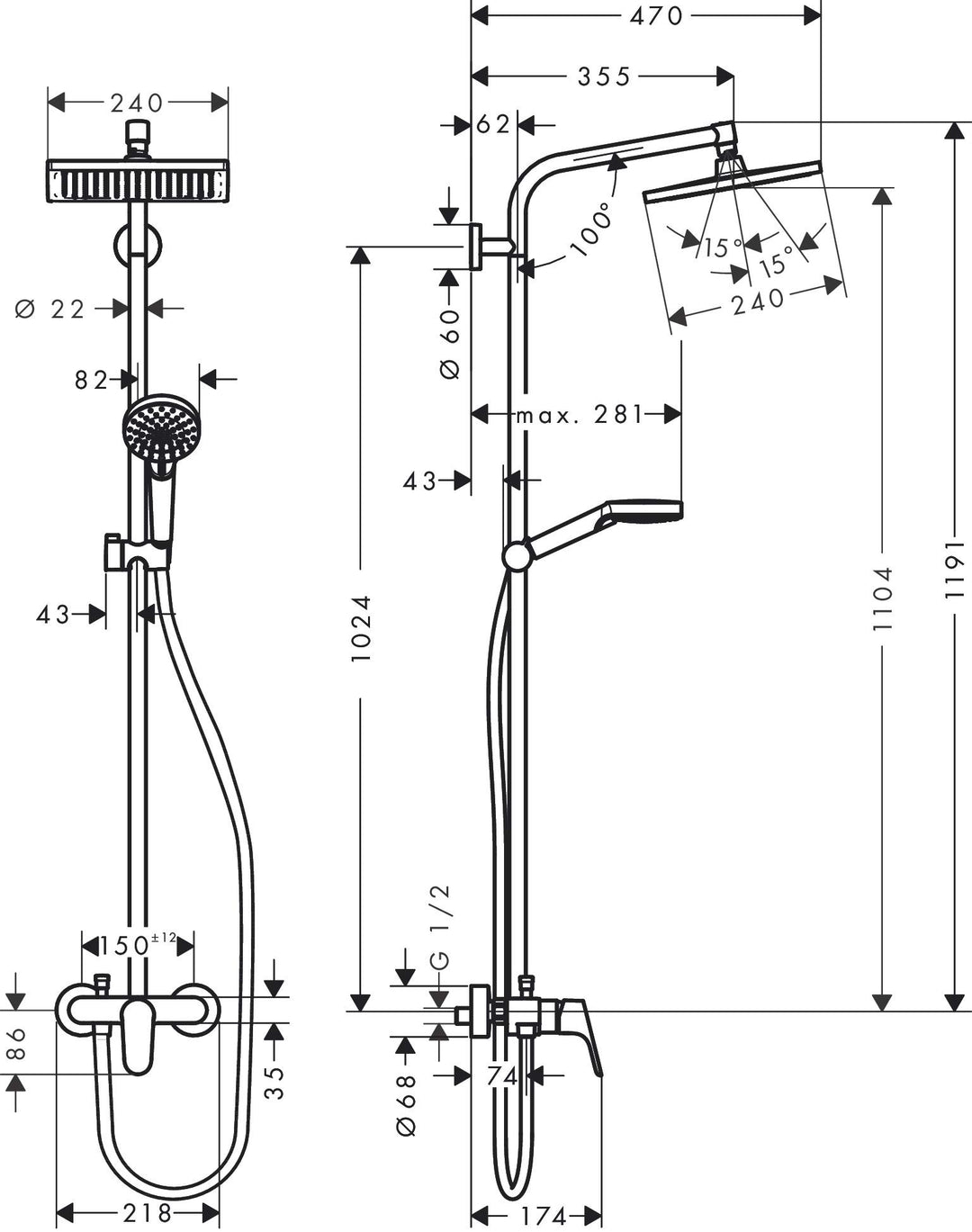 Duschsystem Unterputz Chrom 240x240mm Regendusche mit Einhebelmischer - Bild 5