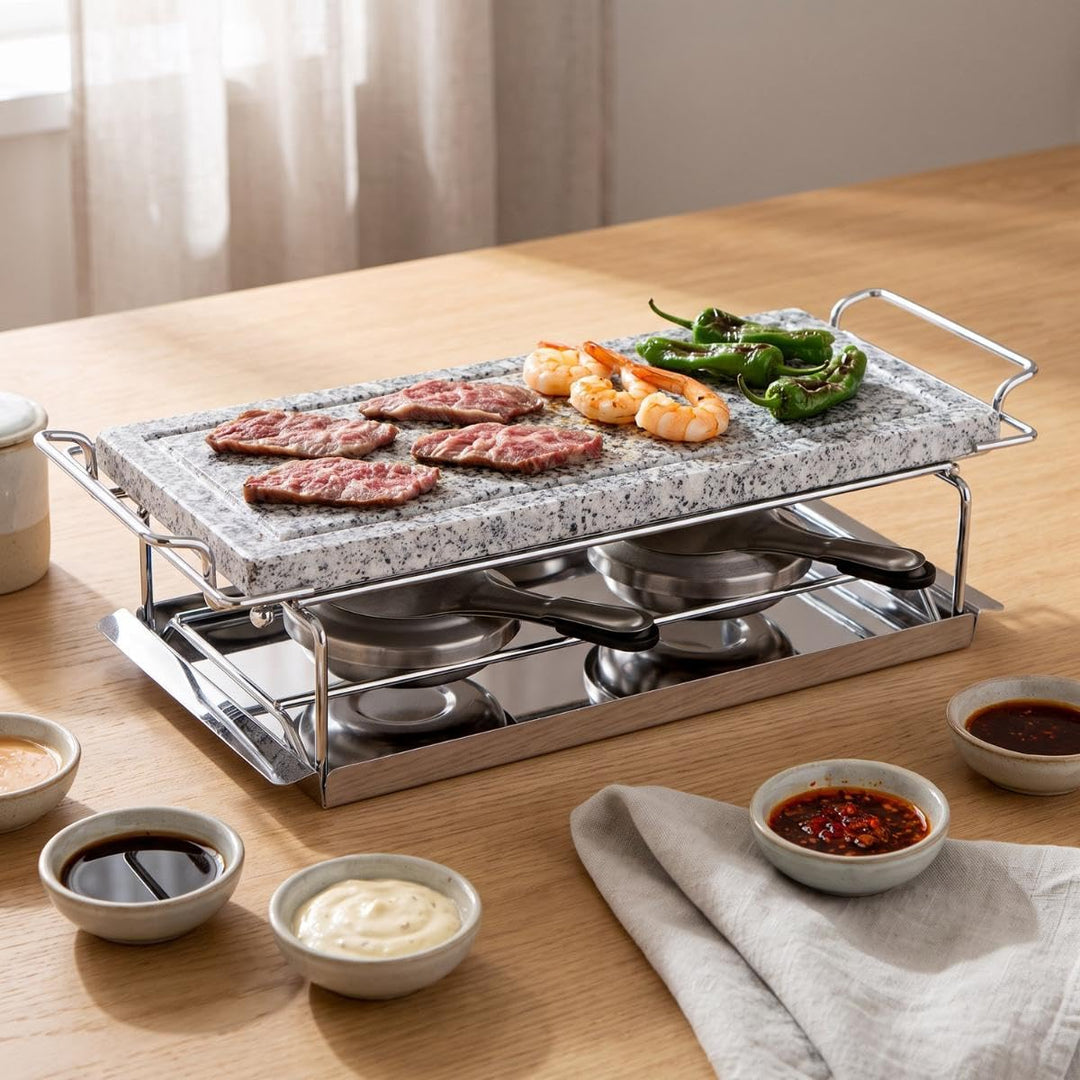 Grillstein-Set mit 2 Alkohol-Brennern Granit Edelstahlgestell - Bild 2