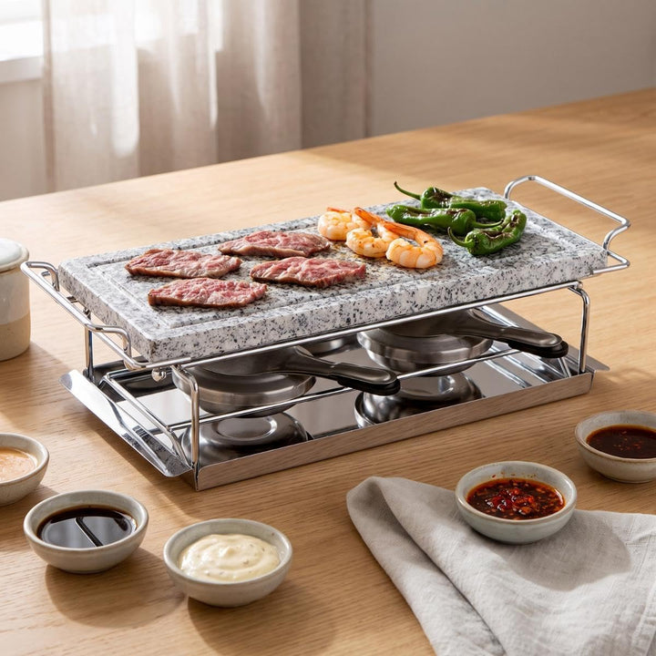 Grillstein-Set mit 2 Alkohol-Brennern Granit Edelstahlgestell - Bild 2