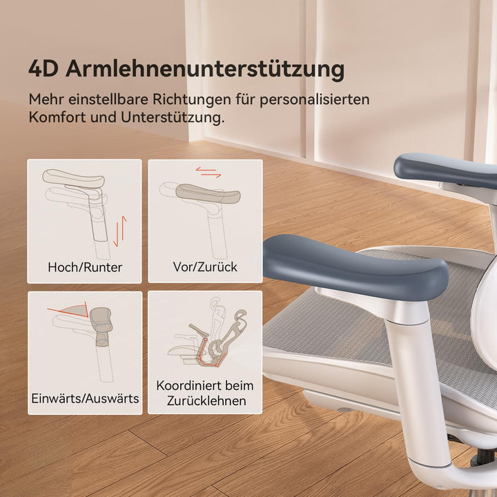 Ergonomischer Bürostuhl Netz mit Lendenwirbelstütze 3D-Armlehnen bis 150 kg - Bild 9