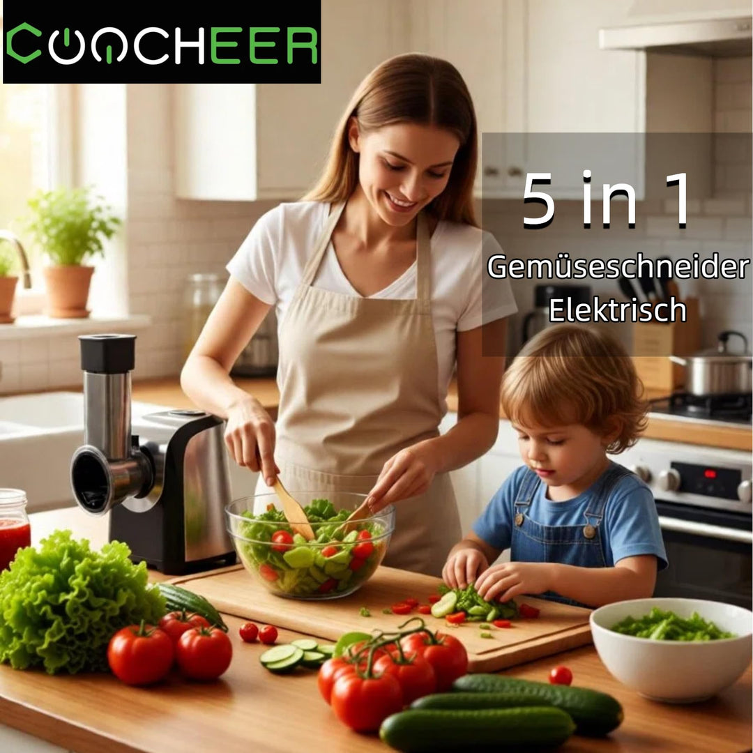 Elektrischer Gemüseschneider 5-in-1 mit Edelstahlklingen 150W - Bild 2