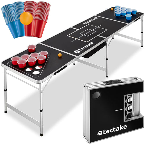 Bierpong Tisch Aluminium klappbar mit Eisfach, 100 Bechern & 6 Bällen