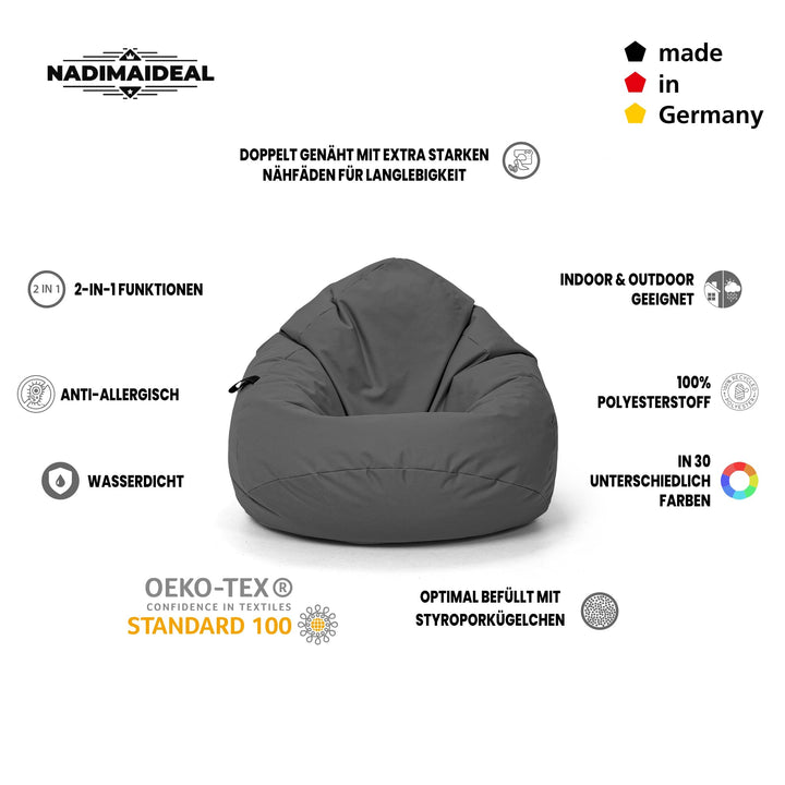 Sitzsack Tropfenform XXL 88 cm Oxford 600D Indoor &amp; Outdoor anthrazit - Bild 3