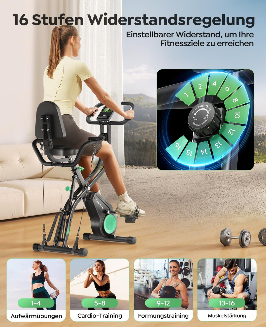 Ergometer klappbar 5-in-1 mit App 16 Stufen bis 140 kg - Bild 3