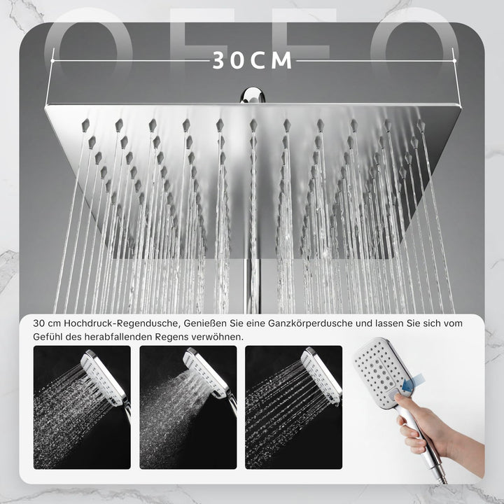 Regendusche Set Edelstahl Chrom 30x30cm eckig höhenverstellbar - Bild 2
