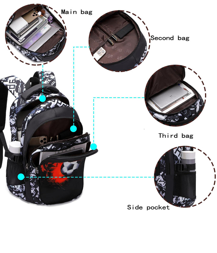 Schulrucksack Fussball-Design Nylon 46x30x22cm für 8-15 Jahre - Bild 8