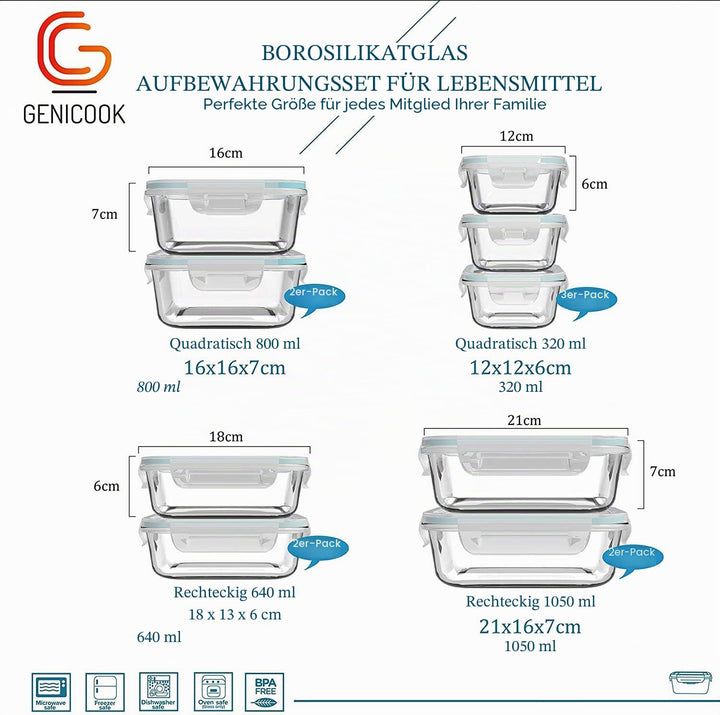 Frischhaltedosen Glas 9er-Set 4 Grössen luftdicht stapelbar - Bild 4