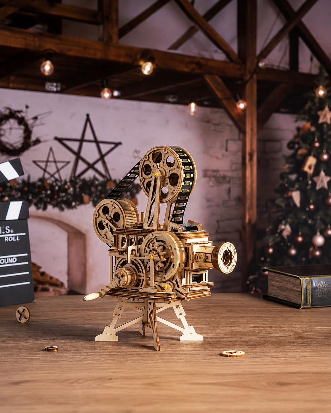 Holzmodell Filmprojektor mit Handkurbel Vintage-Mechanik 172 Teile - Bild 2