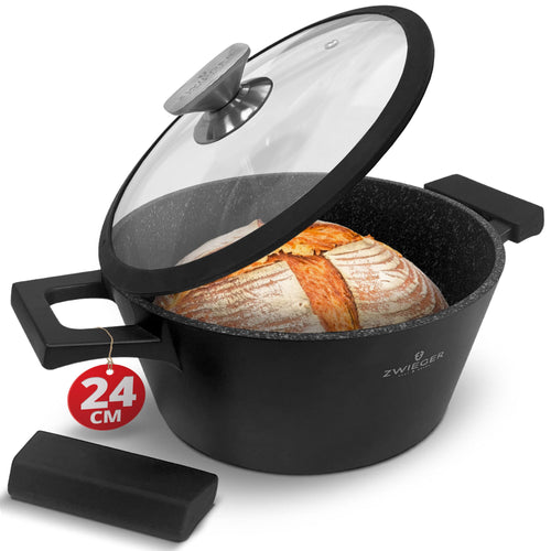 Brottopf zum Backen Aluguss 24 cm mit Deckel Antihaft schwarz