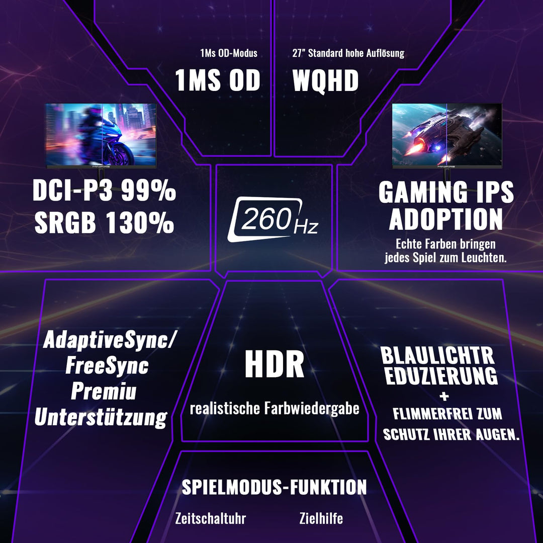 Gaming Monitor 27 Zoll QHD 2K 260Hz IPS 1ms Adaptive Sync HDR10 - Bild 2