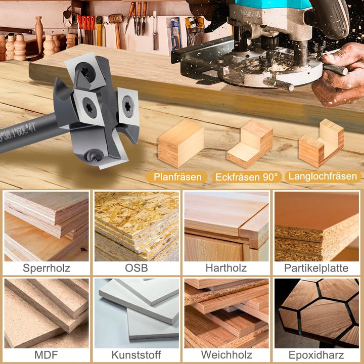 Planfräser 38,1 mm Schnittdurchmesser 8 mm Schaft für Oberfräse CNC - Bild 4