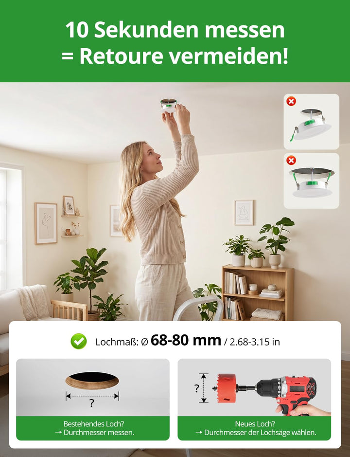 LED Einbaustrahler 20er Set IP44 3 Farbtemperaturen 68–80mm Lochmaß - Bild 3