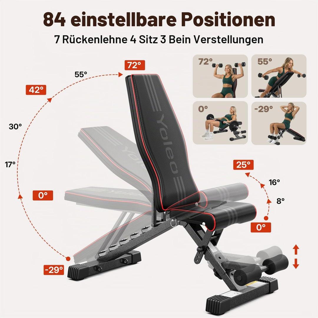 Gewichtbank klappbar verstellbar 84 Positionen 375 kg Heimtraining