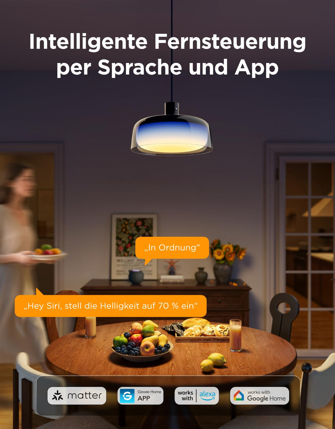 Pendelleuchte Smart RGBIC 3-Ring Esstisch 16 Mio. Farben - Bild 4