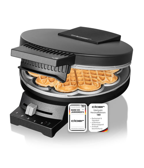 Herzwaffeleisen 930 W mit Backampel, 16 cm, Antihaftbeschichtung