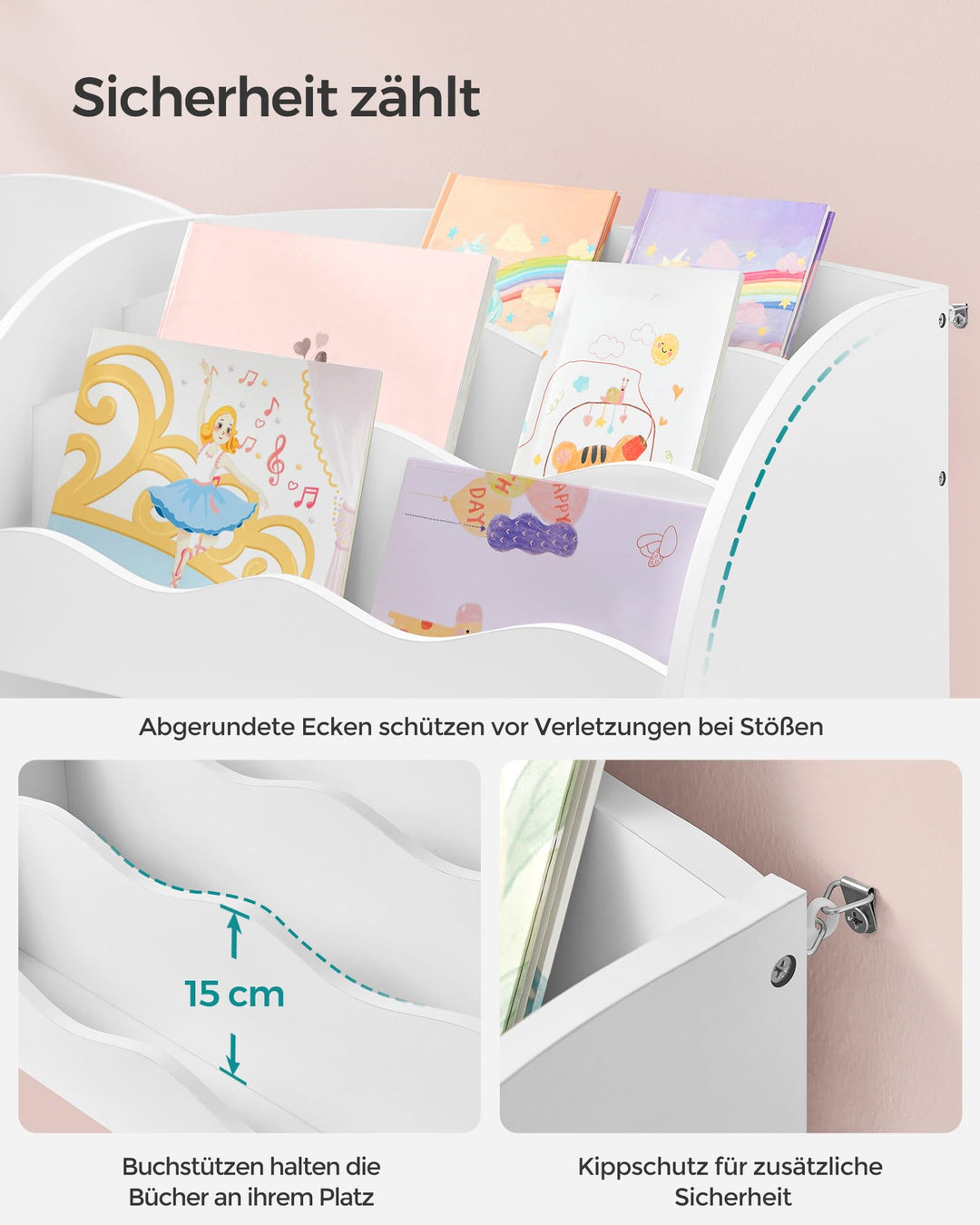 Kinderbücherregal 3-in-1 mit 2 Boxen und 5 Ablagen Wolkenweiß - Bild 5