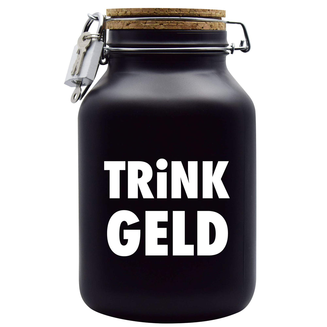 Spardose Glas XXL Schwarz mit Schloss und Korkdeckel 3 Liter