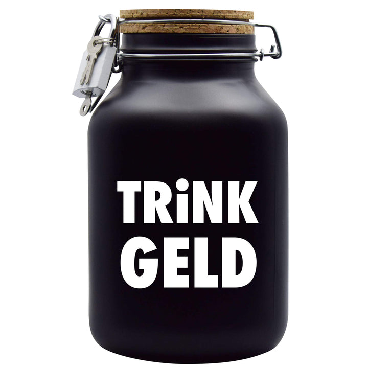 Spardose Glas XXL Schwarz mit Schloss und Korkdeckel 3 Liter