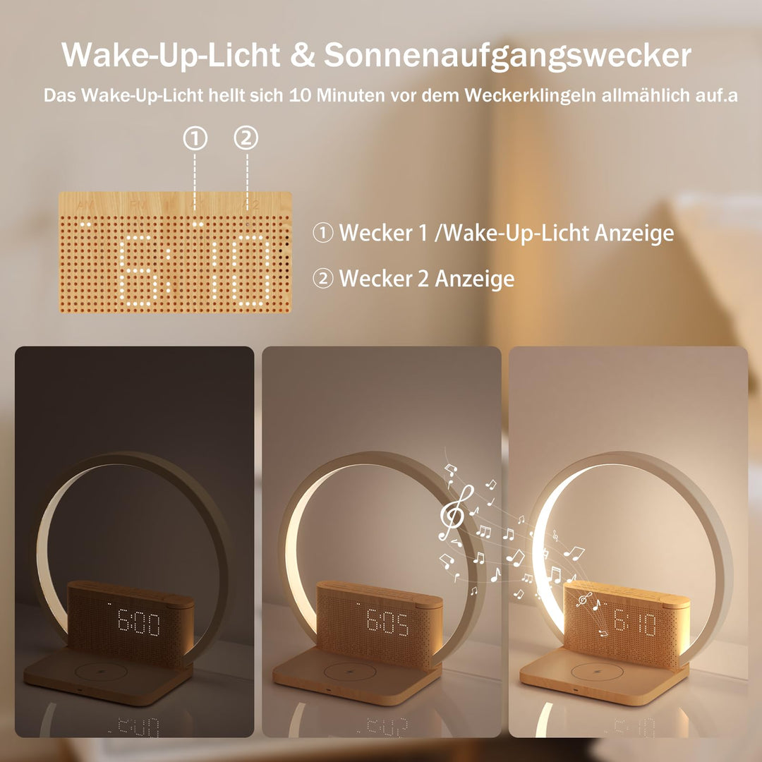Lichtwecker Nachttischlampe 4-in-1 mit Wireless Charging und Naturklängen - Bild 4